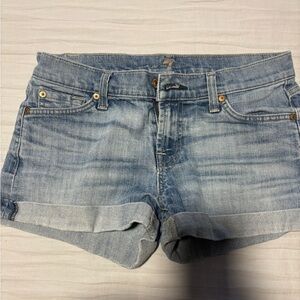 7 For All Mankind Light Blue Rolled-Hem Denim Shorts
